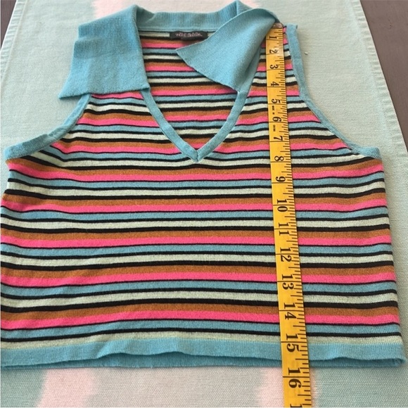 Wild Fable Multi Color Stripe Jacquard Sweater‎ Bodycon Cropped Polo Top - Picture 7 of 7